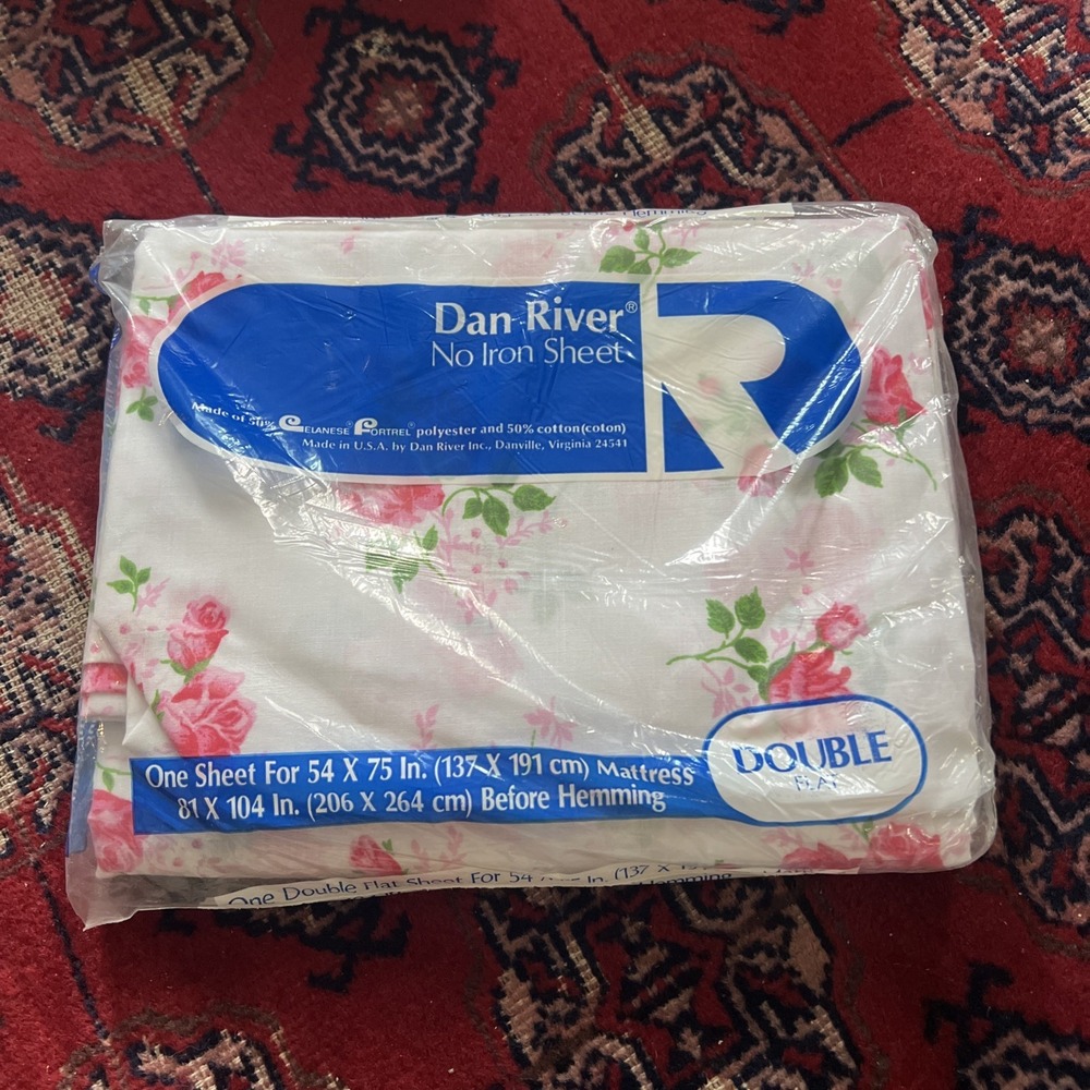 Vintage Dan River Double Flat Sheet Pink Roses NOS Sealed 81x104 No Iron USA